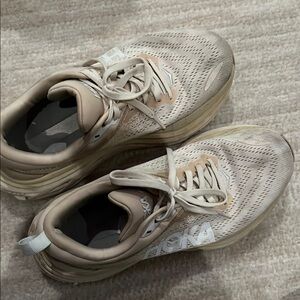 Hoka Cream Athletic Shoes with Cushioned Sole